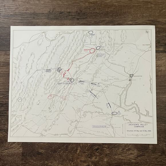 Jackson's Valley Campaign 29 & 31 May 1862 Civil War Map Book Plate Print SV32-4 - Picture 2 of 2